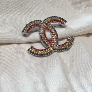 CHANEL Red and Yellow Crystal Brooch